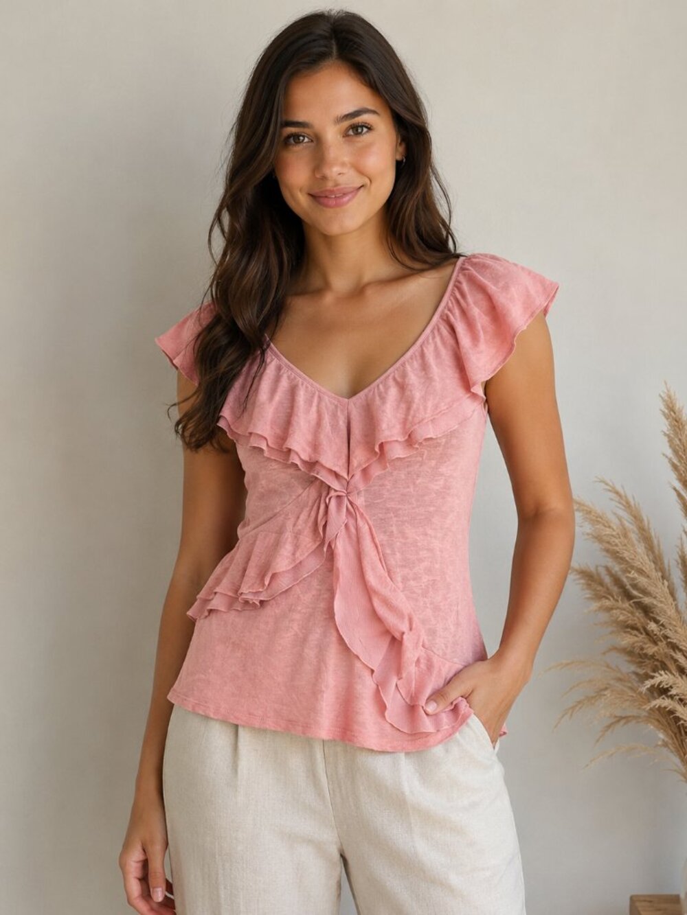 LC Lauren Conrad Blush Asymmetrical Blouse